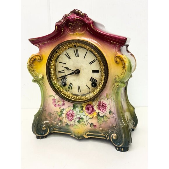 Antique Victorian Royal Bonn Germany Porcelain Mantle Clock - Picture 8 of 11